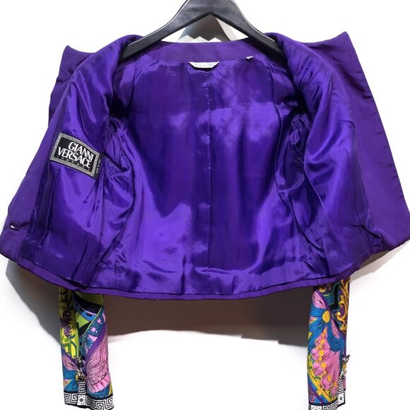 Gianni Versace Vintage Purple Multi-Prints Cropped Jacket - Picture 8 of 10